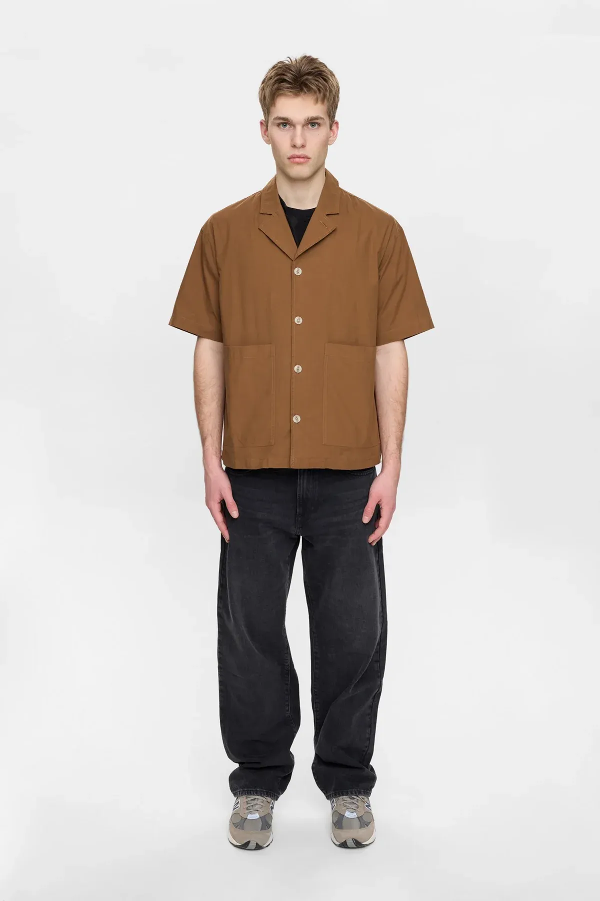 AKOTTO COTTON POPLIN SS OVERSHIRT - Teak